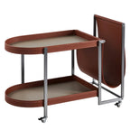 Table d'appoint pivotante ovale à deux niveaux avec plateau en similicuir pour salon