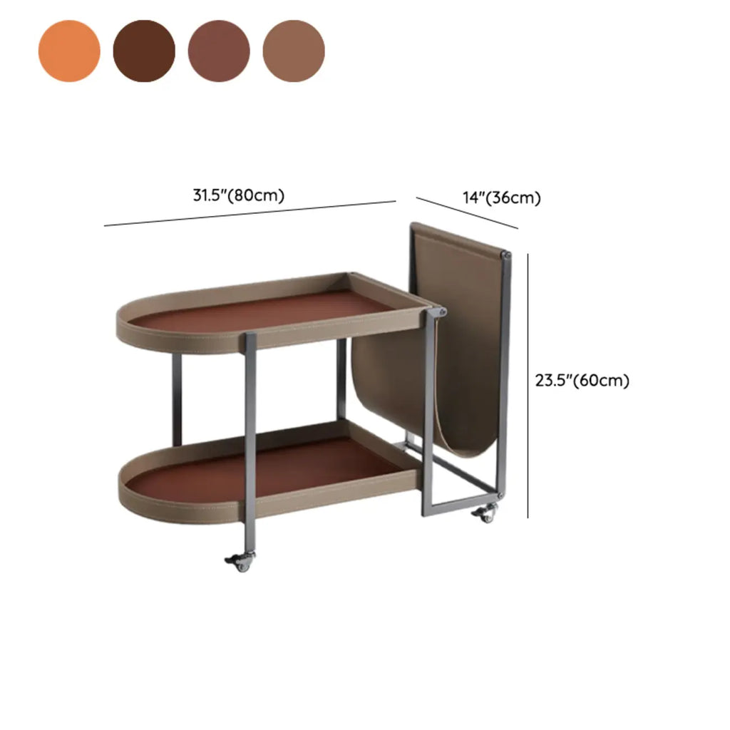 Table d'appoint pivotante ovale à deux niveaux avec plateau en similicuir pour salon