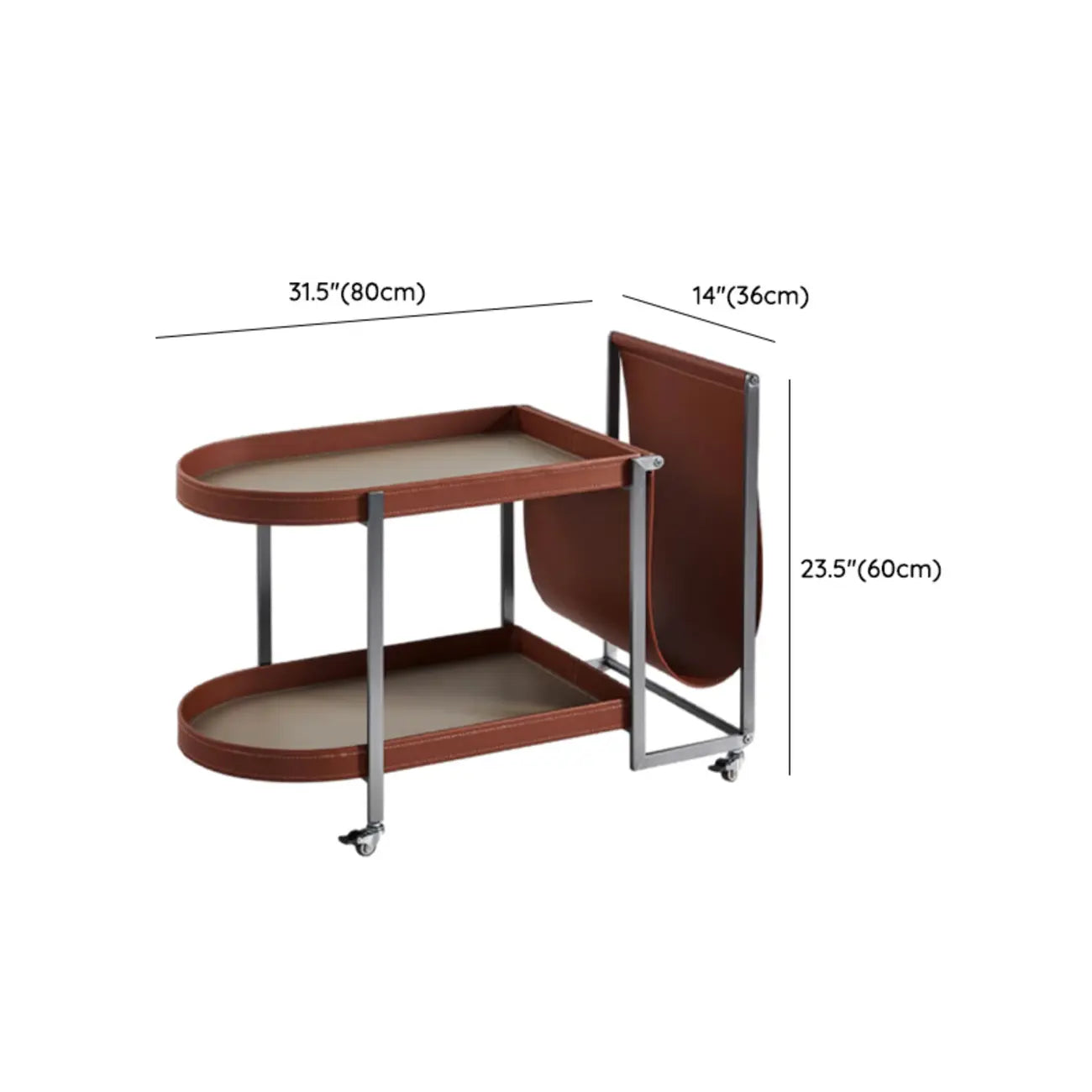 Table d'appoint pivotante ovale à deux niveaux avec plateau en similicuir pour salon