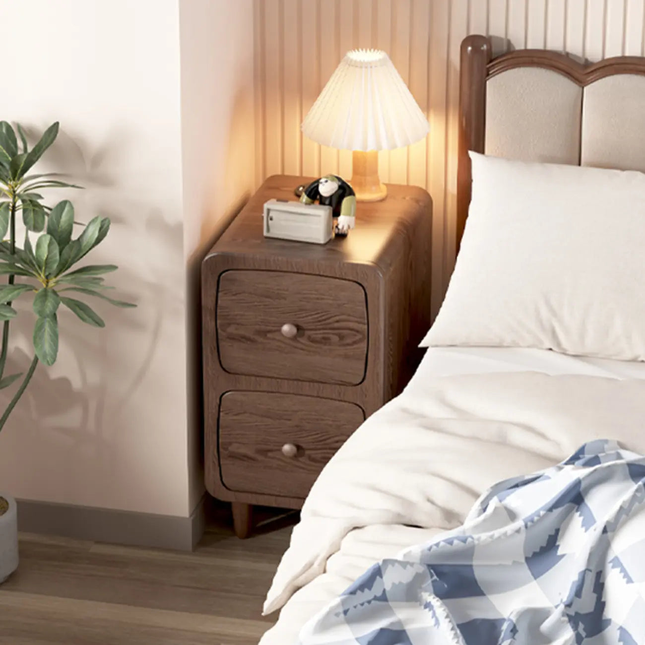 Petite table de chevet moderne en bois avec étagère ouverte et tiroir