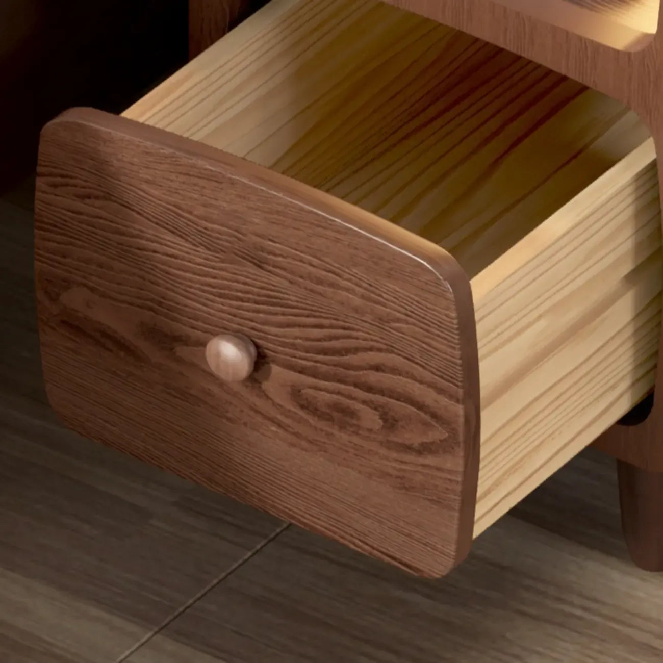 Petite table de chevet moderne en bois avec étagère ouverte et tiroir