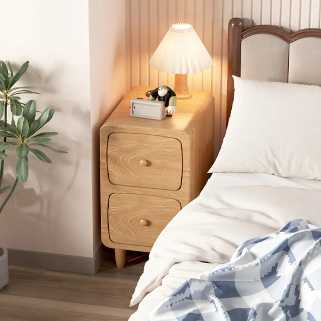 Petite table de chevet moderne en bois avec étagère ouverte et tiroir