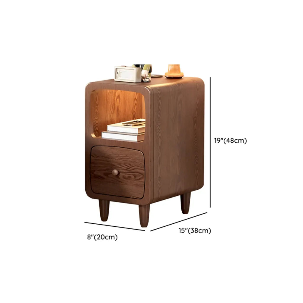 Petite table de chevet moderne en bois avec étagère ouverte et tiroir