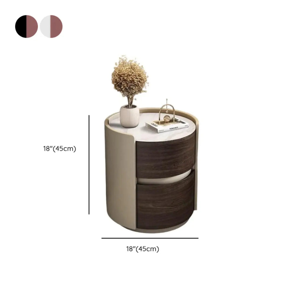 Table de chevet ronde à 2 niveaux en pin étroit avec fermeture douce