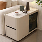 Élégante table d'appoint rectangulaire avec plateau en marbre et corps en cuir