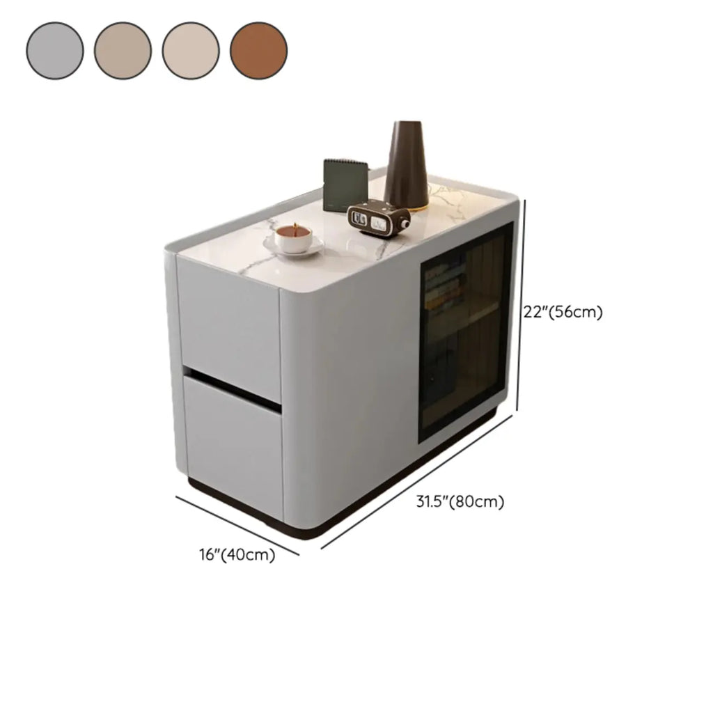 Élégante table d'appoint rectangulaire avec plateau en marbre et corps en cuir