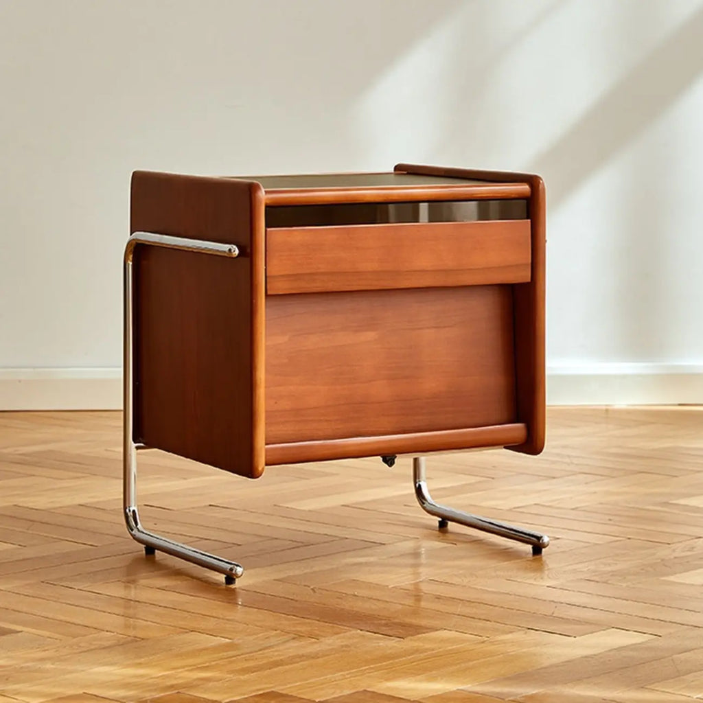 Table de chevet étroite en bois brun de style moderne du milieu du siècle avec tiroirs