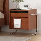 Table de chevet étroite en bois brun de style moderne du milieu du siècle avec tiroirs