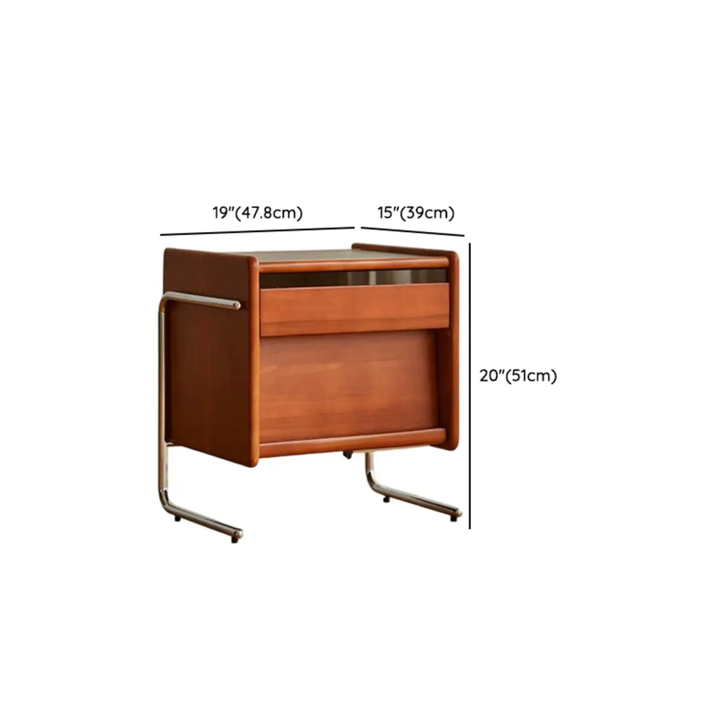Table de chevet étroite en bois brun de style moderne du milieu du siècle avec tiroirs