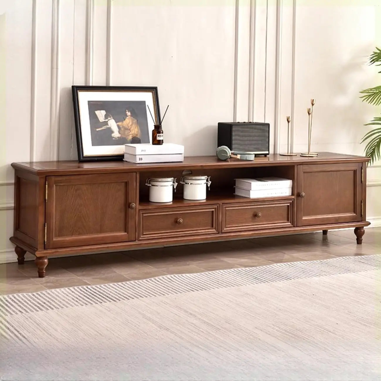 Commode vintage en bois blanc et meuble TV