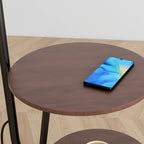 Étagère de rangement élégante en tissu, fer et bois, lampadaire arqué