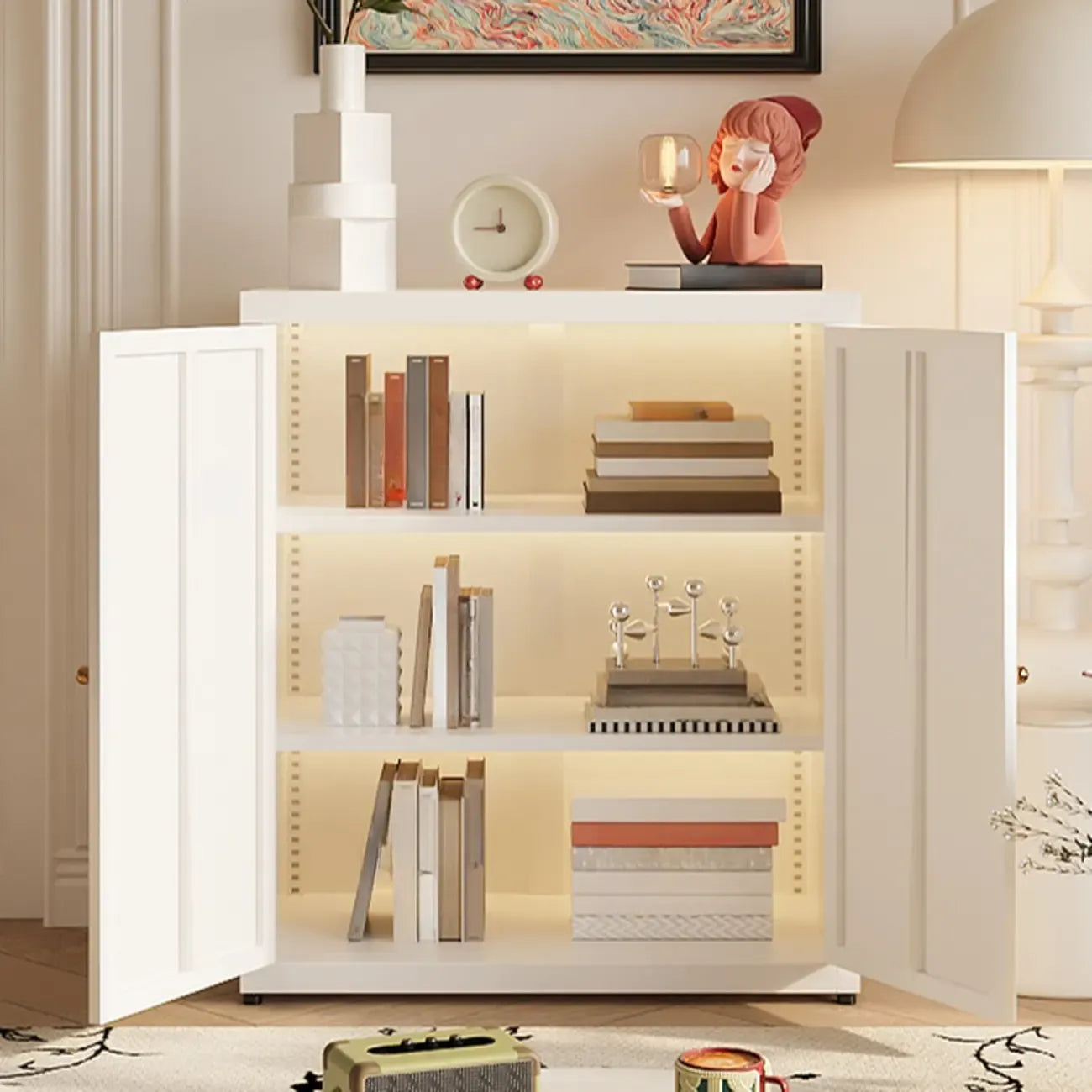 Buffet simple et contemporain en métal à 3 étagères