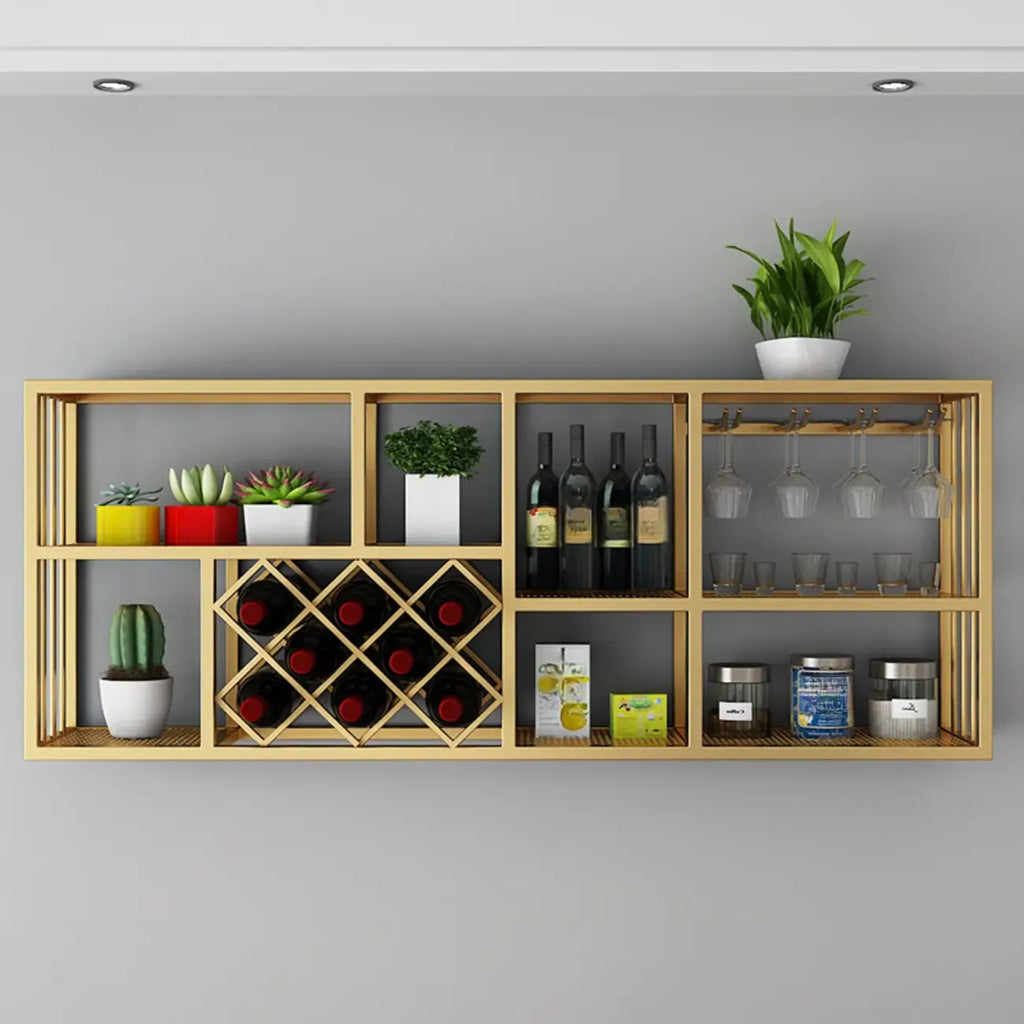 Porte-bouteilles et verres à vin mural en métal luxueux