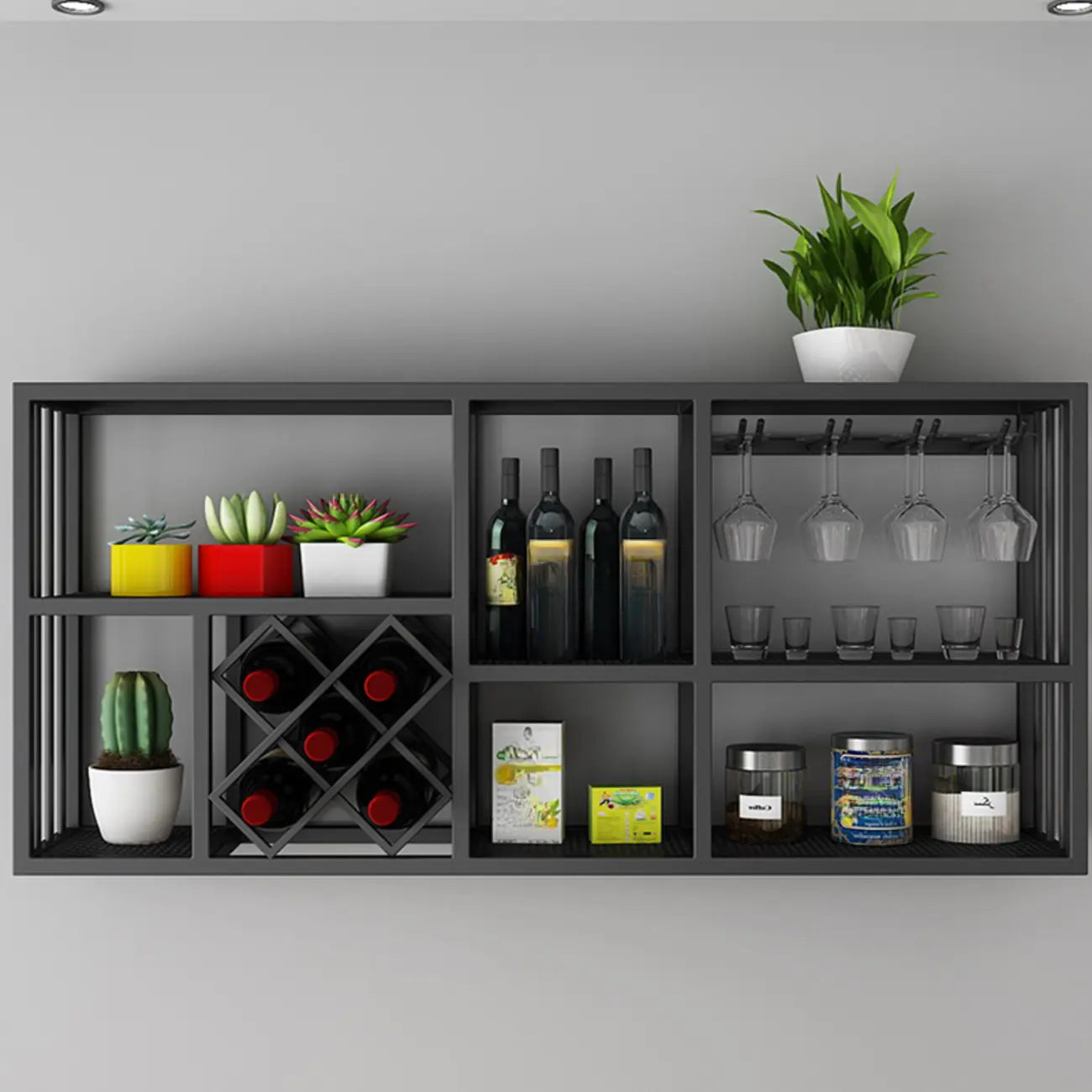 Porte-bouteilles et verres à vin mural en métal luxueux