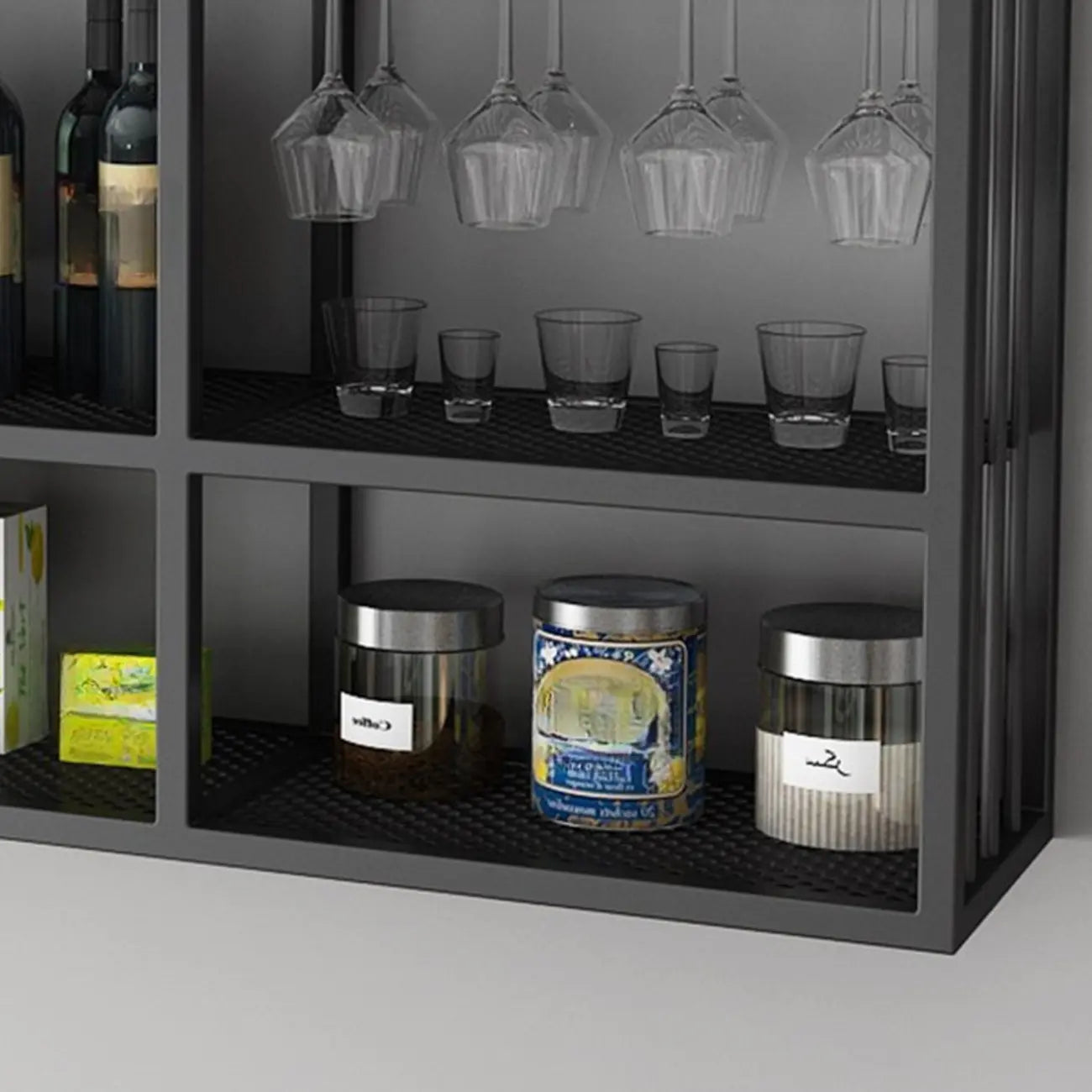 Porte-bouteilles et verres à vin mural en métal luxueux