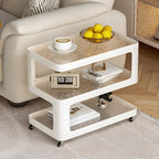 Table d'appoint mobile rectangulaire avec plateau en verre et rangement à 3 niveaux