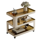 Table d'appoint mobile rectangulaire avec plateau en verre et rangement à 3 niveaux