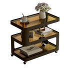 Table d'appoint mobile rectangulaire avec plateau en verre et rangement à 3 niveaux