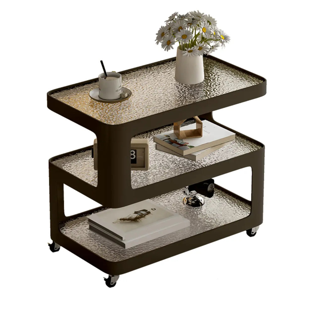 Table d'appoint mobile rectangulaire avec plateau en verre et rangement à 3 niveaux