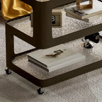 Table d'appoint mobile rectangulaire avec plateau en verre et rangement à 3 niveaux