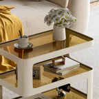 Table d'appoint mobile rectangulaire avec plateau en verre et rangement à 3 niveaux