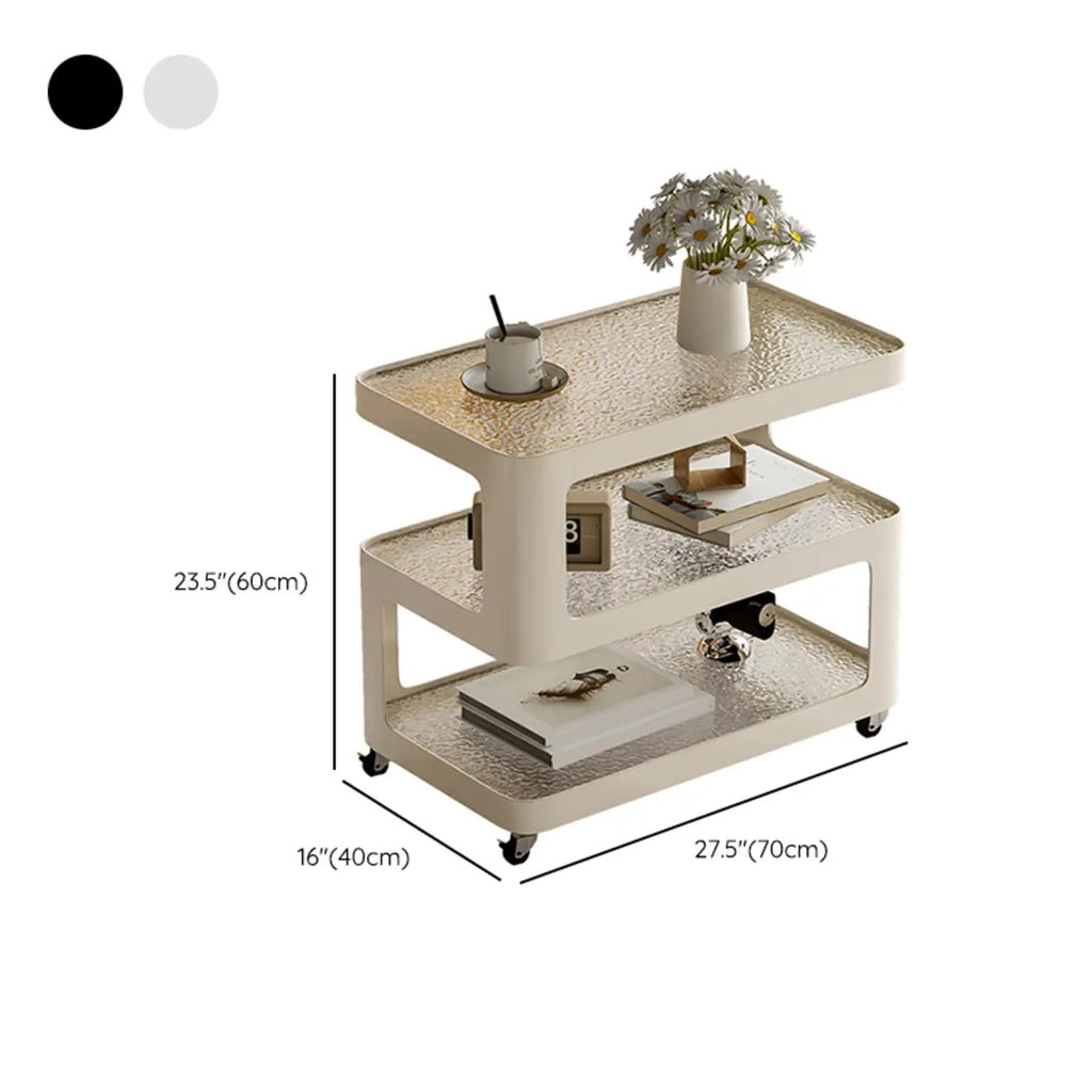 Table d'appoint mobile rectangulaire avec plateau en verre et rangement à 3 niveaux