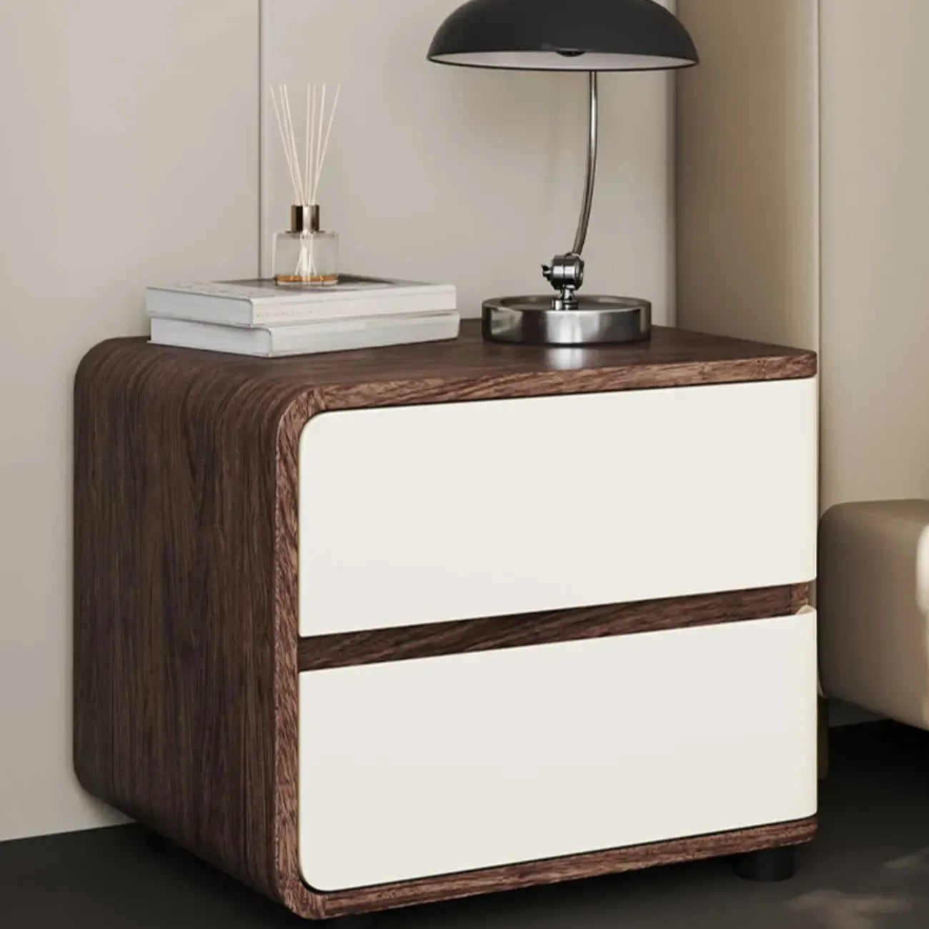 Table de chevet étroite moderne en bois avec 2 tiroirs