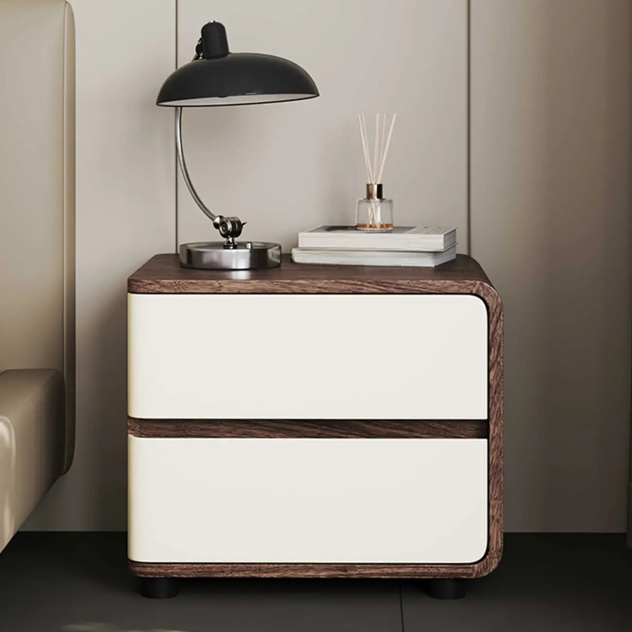 Table de chevet étroite moderne en bois avec 2 tiroirs