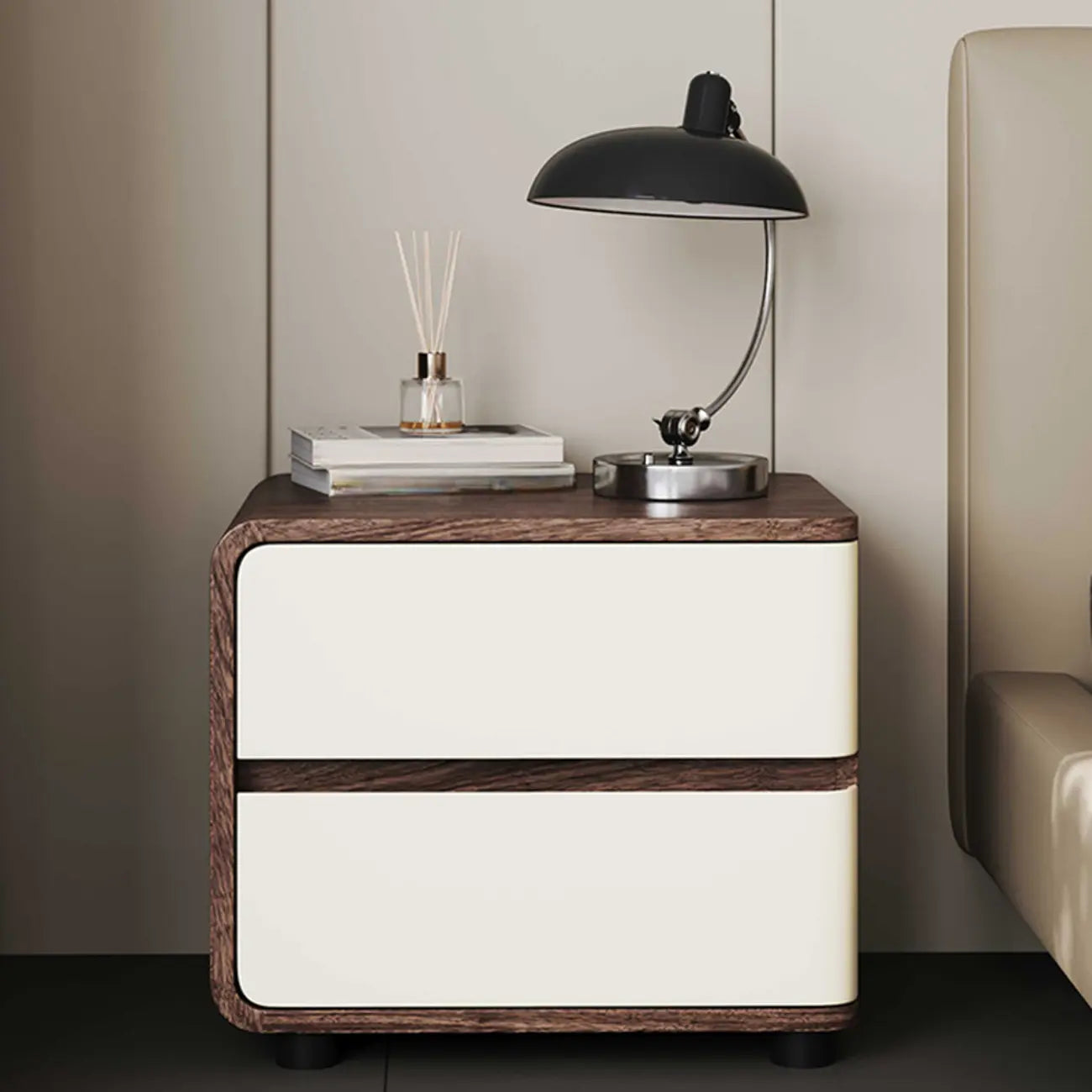 Table de chevet étroite moderne en bois avec 2 tiroirs