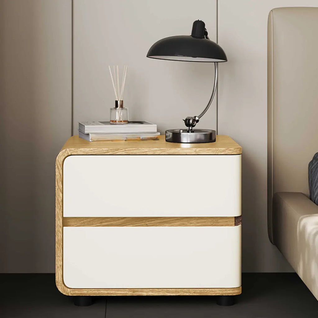 Table de chevet étroite moderne en bois avec 2 tiroirs