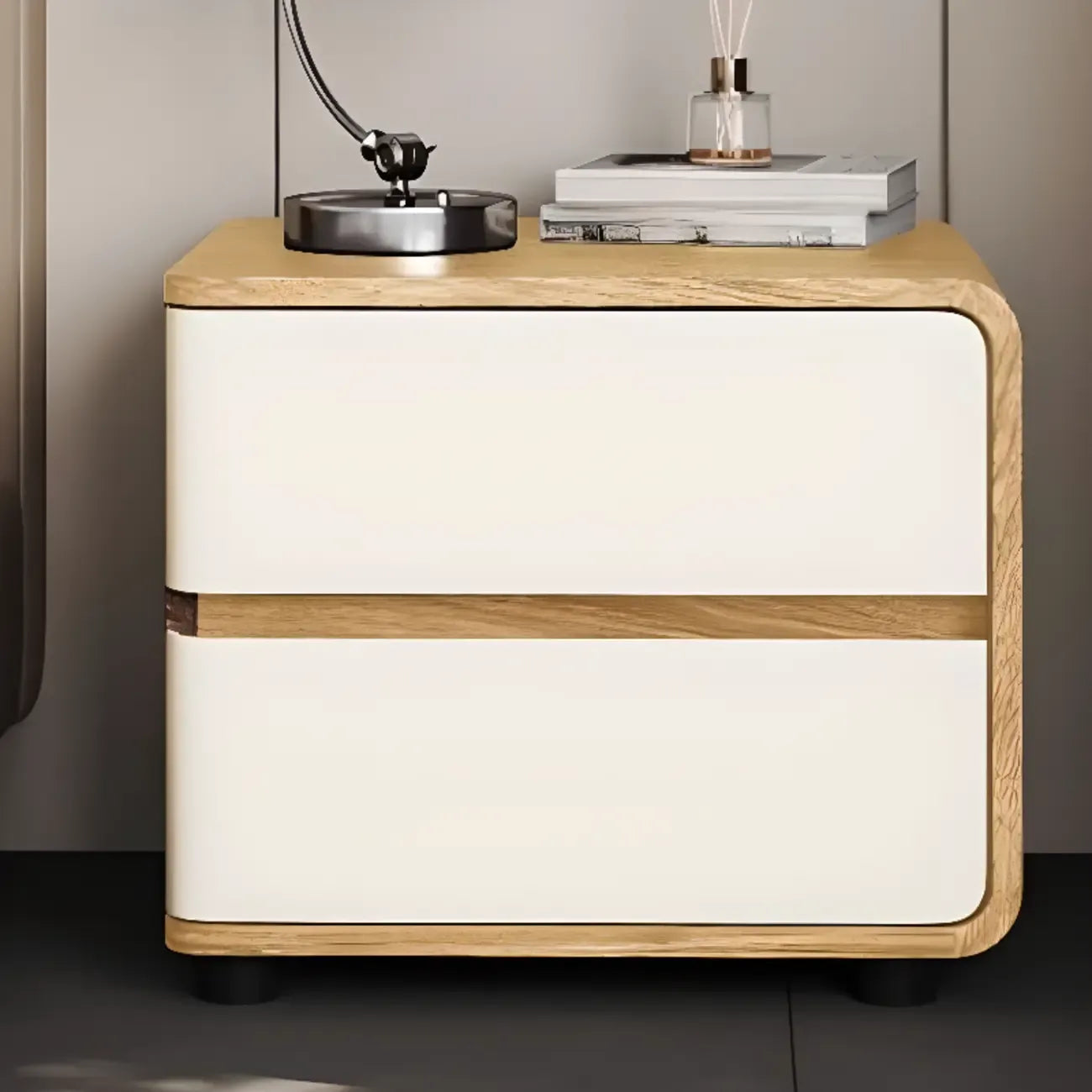 Table de chevet étroite moderne en bois avec 2 tiroirs