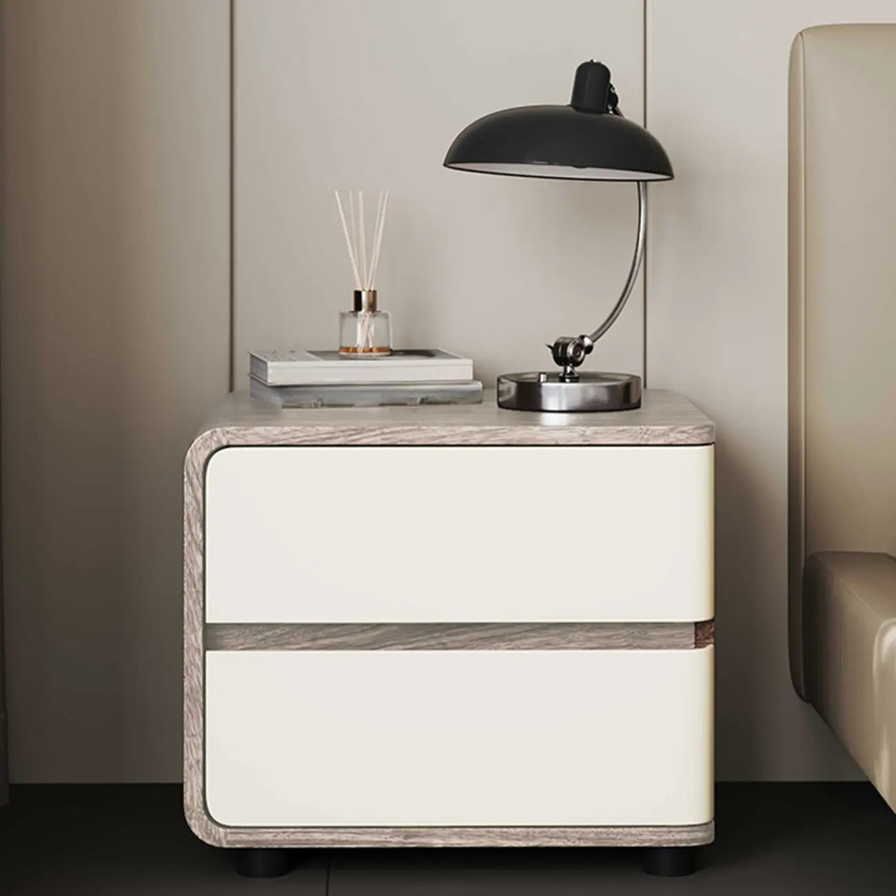 Table de chevet étroite moderne en bois avec 2 tiroirs
