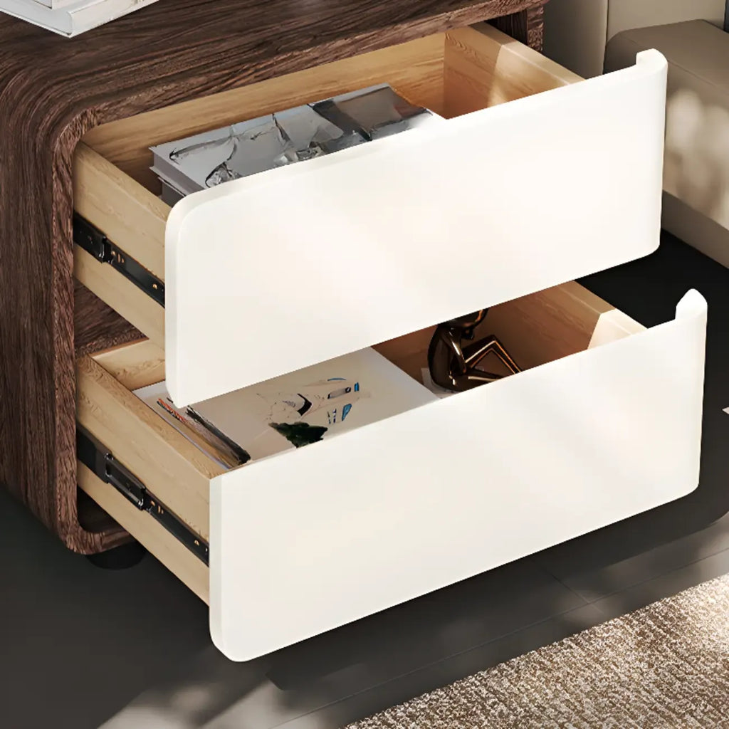Table de chevet étroite moderne en bois avec 2 tiroirs