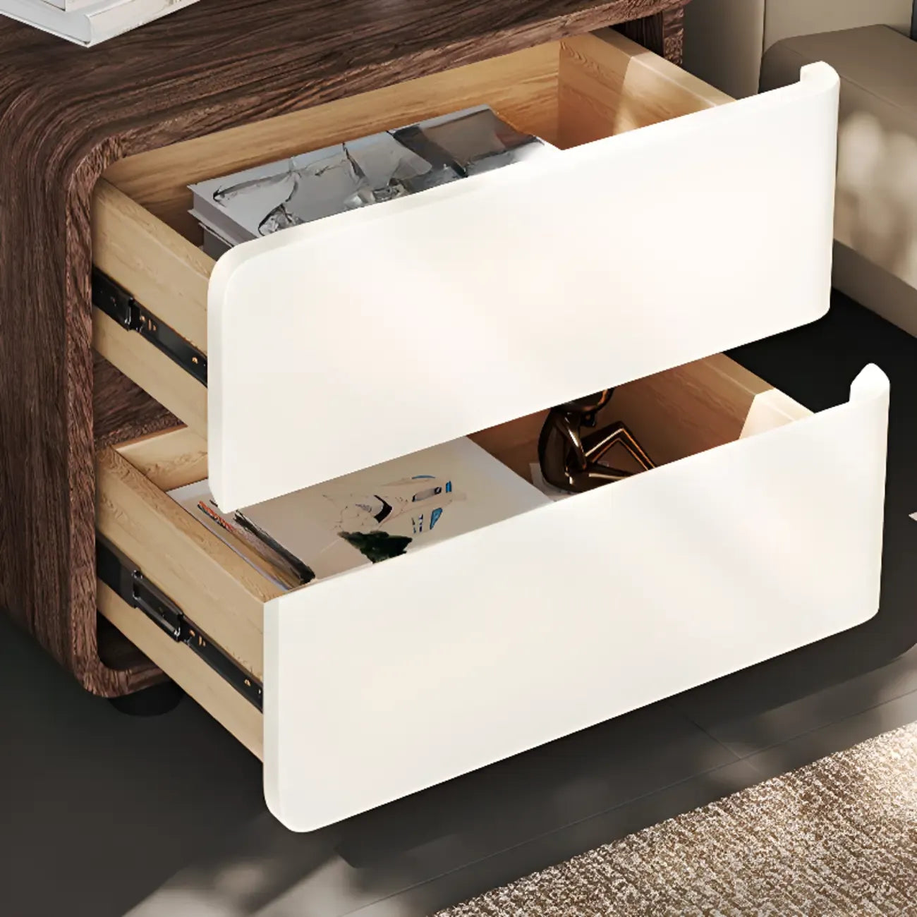 Table de chevet étroite moderne en bois avec 2 tiroirs