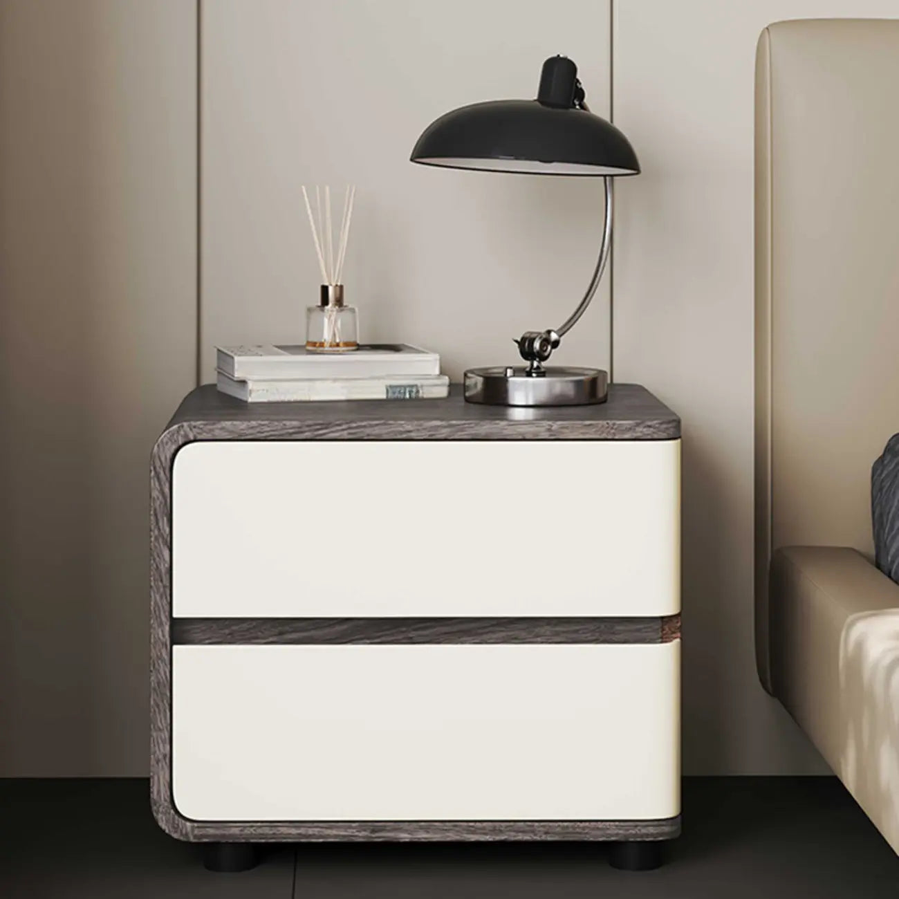 Table de chevet étroite moderne en bois avec 2 tiroirs