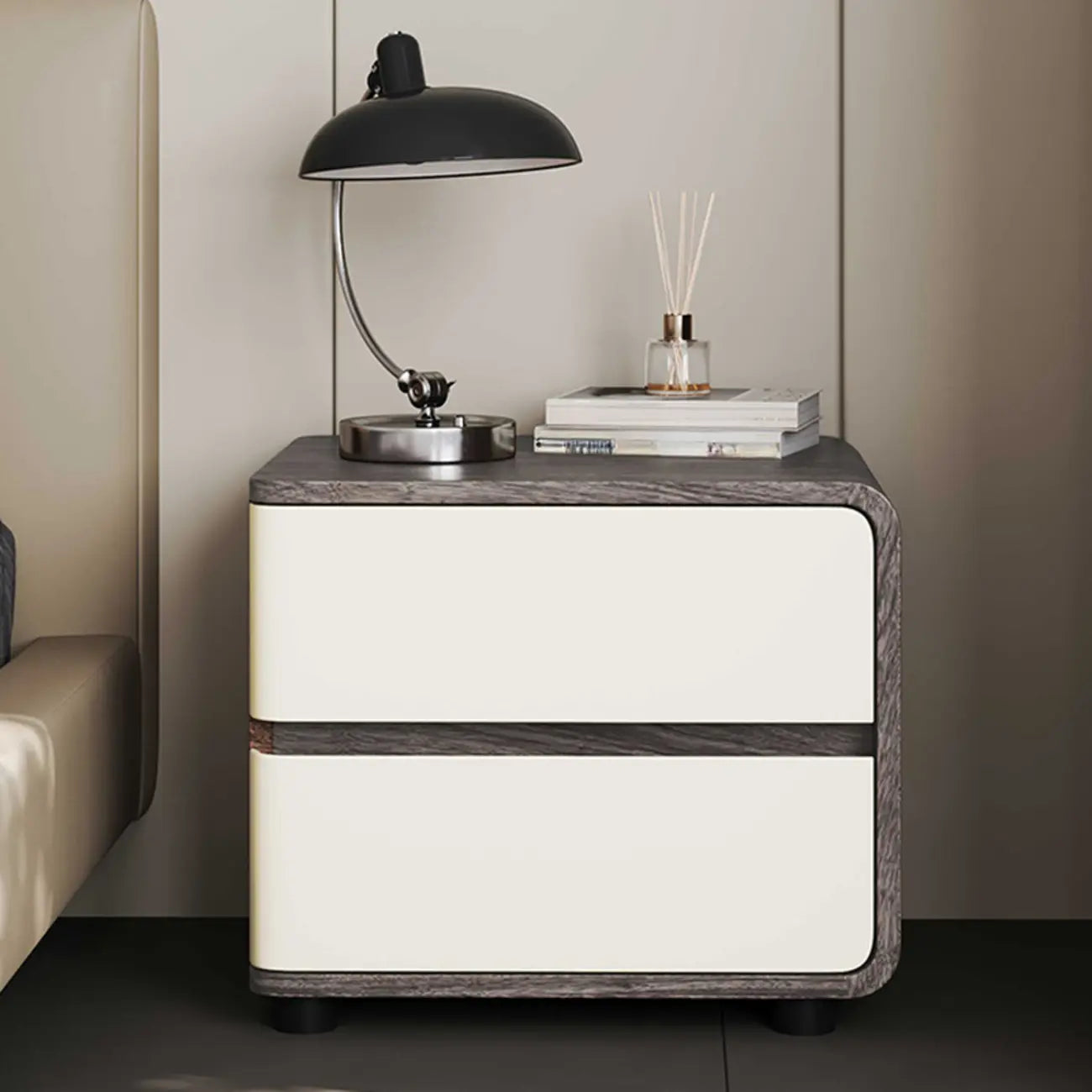 Table de chevet étroite moderne en bois avec 2 tiroirs