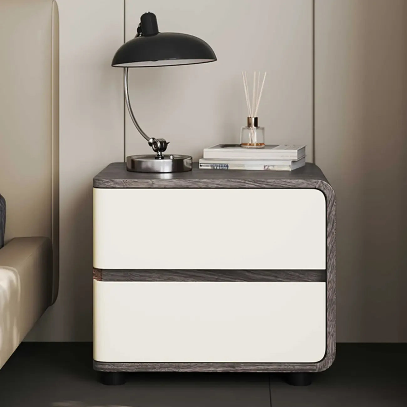 Table de chevet étroite moderne en bois avec 2 tiroirs