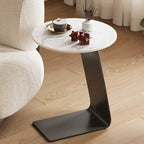 Tables d'appoint minimalistes rondes en bois en forme de C pour salon