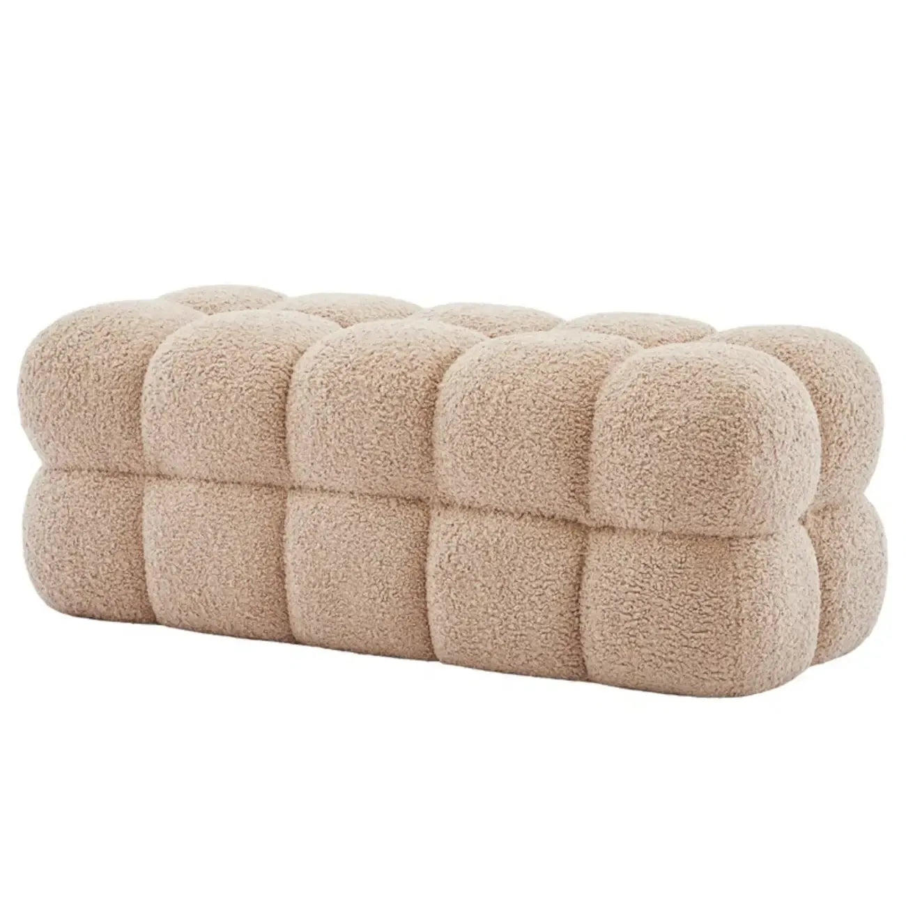 Banc de chambre moderne en forme de nuage, recouvert de tissu bouclé.