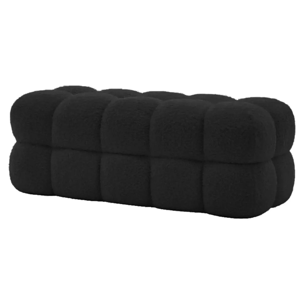 Banc de chambre moderne en forme de nuage, recouvert de tissu bouclé.