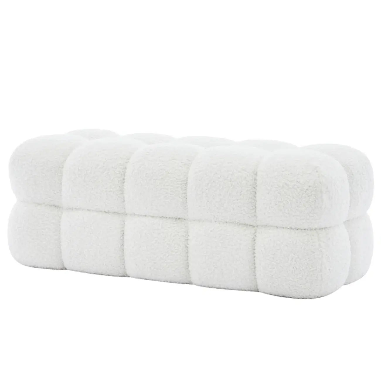Banc de chambre moderne en forme de nuage, recouvert de tissu bouclé.