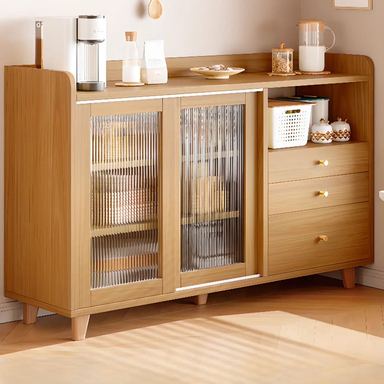 Buffet moderne à panneaux plats avec portes coulissantes