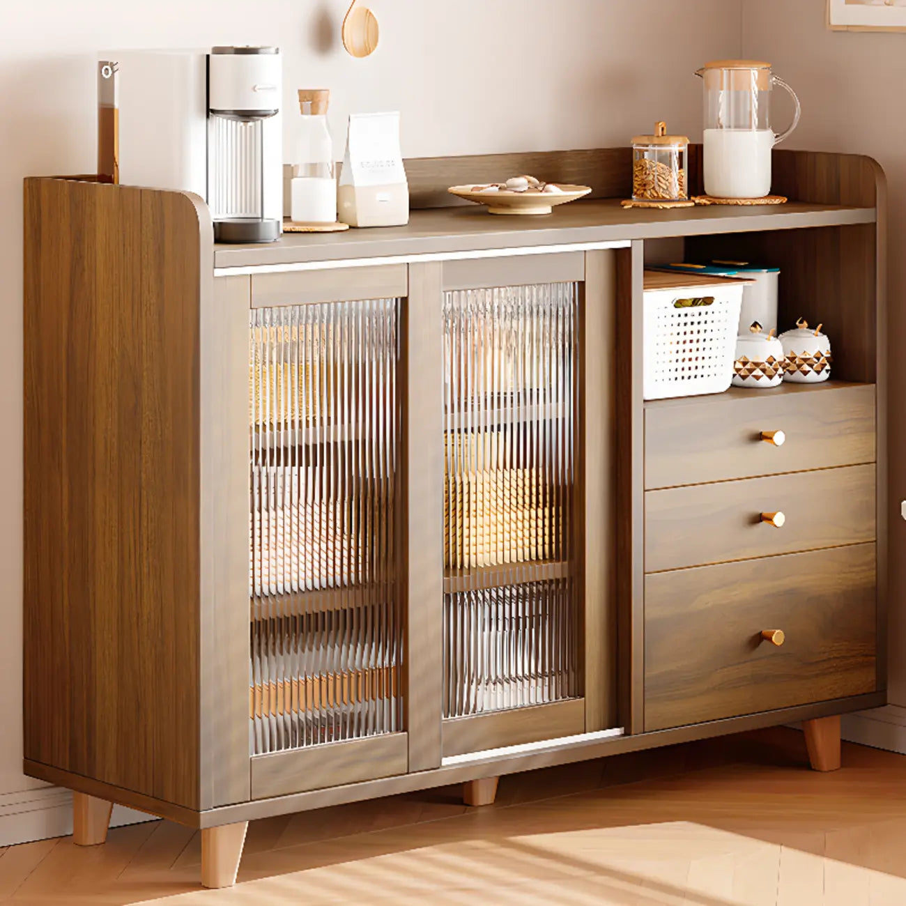 Buffet moderne à panneaux plats avec portes coulissantes