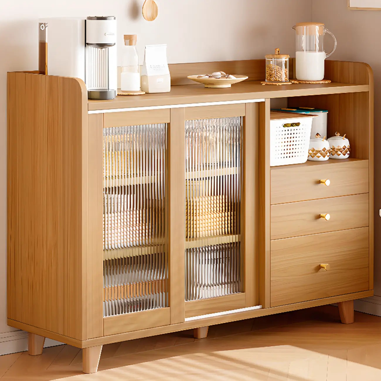 Buffet moderne à panneaux plats avec portes coulissantes