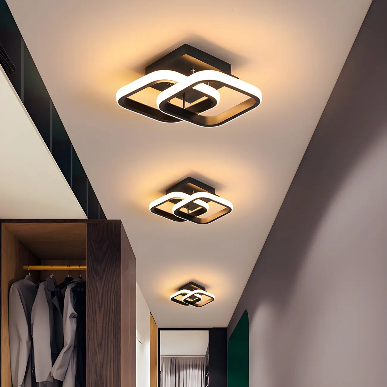 Plafonnier semi-encastré LED géométrique en métal noir