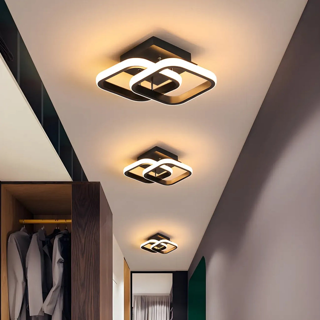 Plafonnier semi-encastré LED géométrique en métal noir