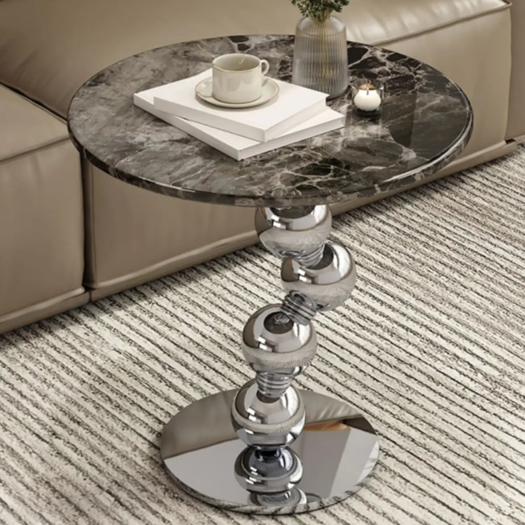 Table d'appoint ronde contemporaine avec plateau en marbre et piètement en métal