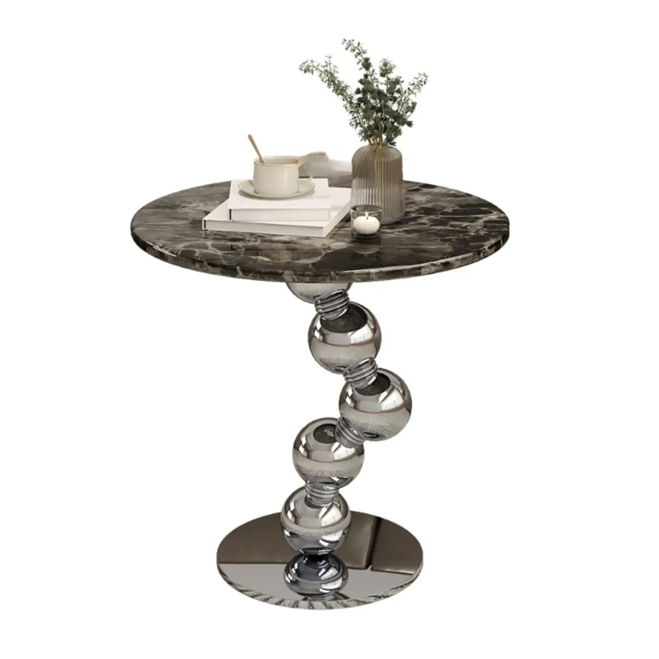 Table d'appoint ronde contemporaine avec plateau en marbre et piètement en métal