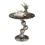 Table d'appoint ronde contemporaine avec plateau en marbre et piètement en métal