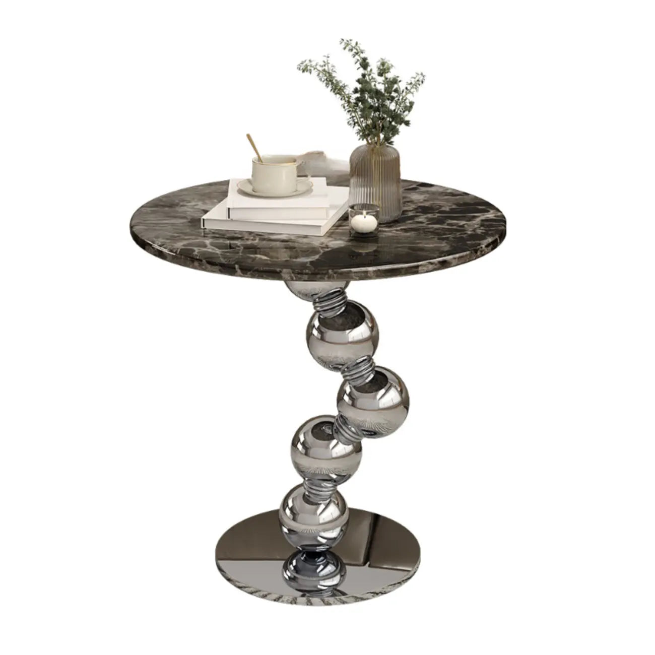 Table d'appoint ronde contemporaine avec plateau en marbre et piètement en métal